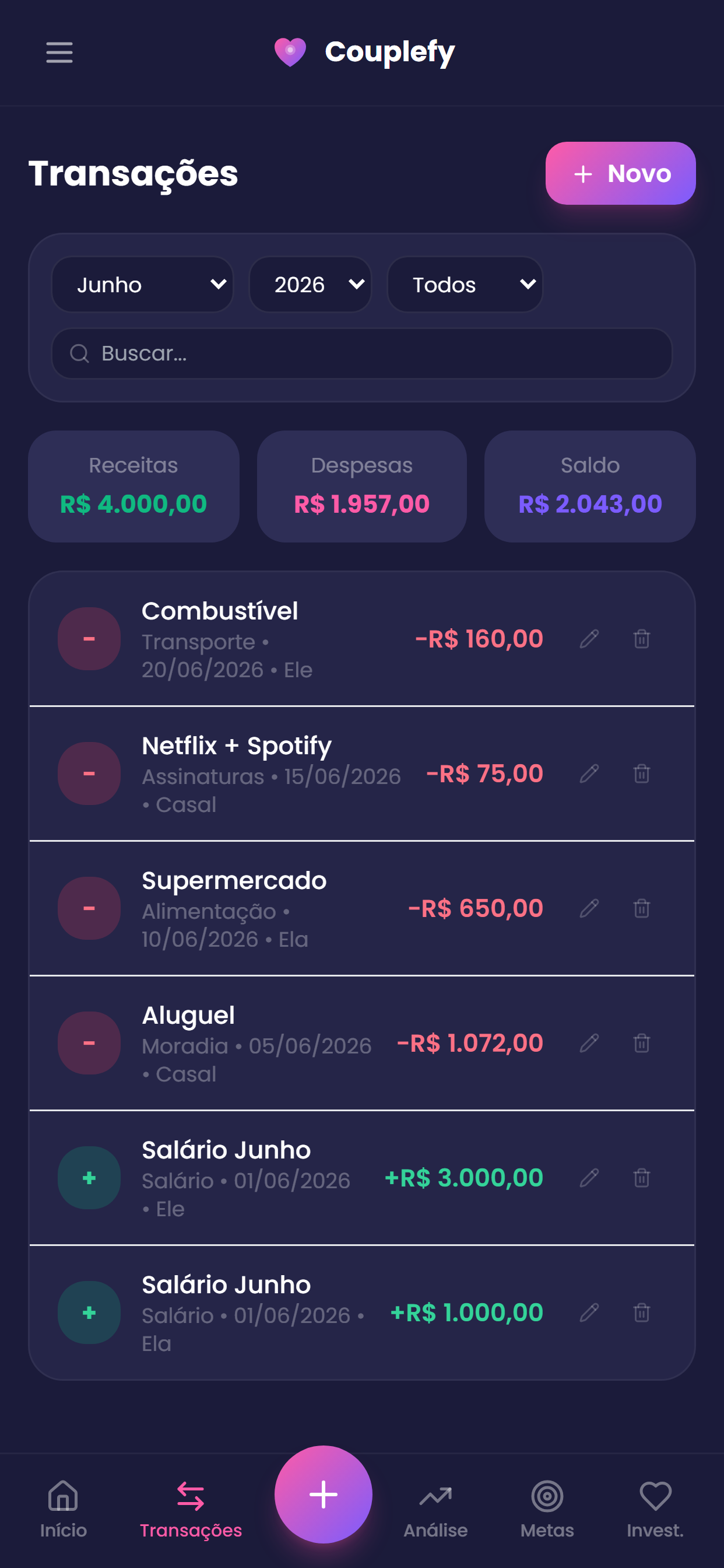 Controle de transações